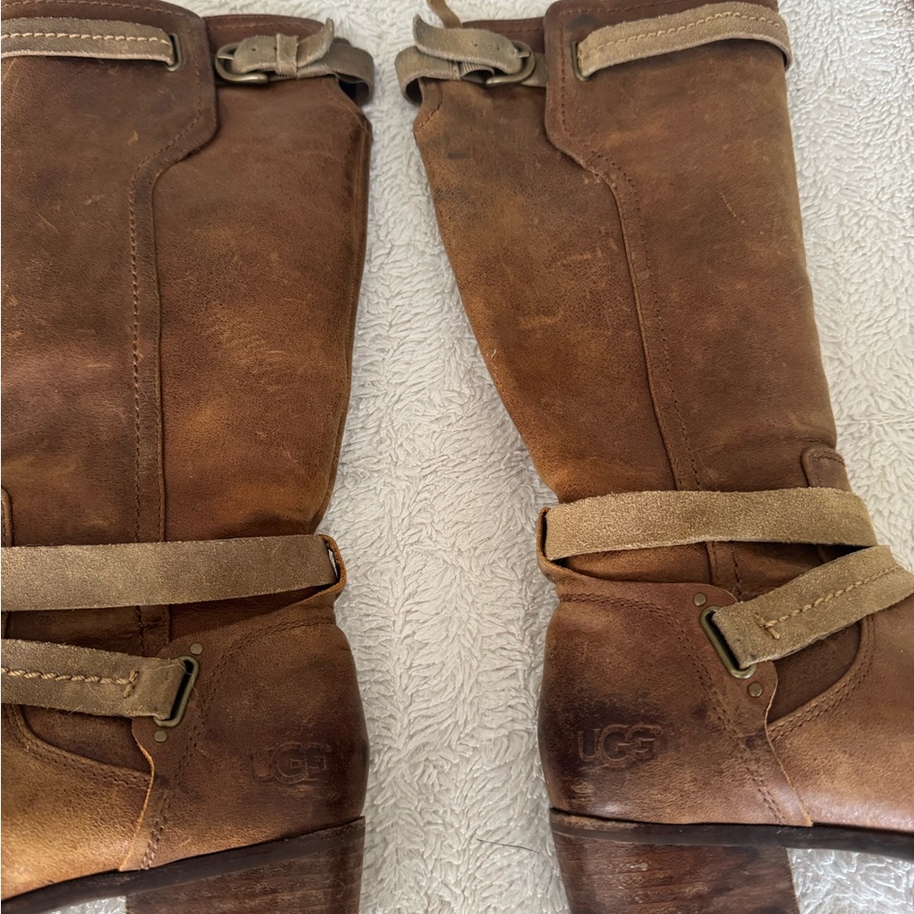 UGG Tan Leather Buckle Boots